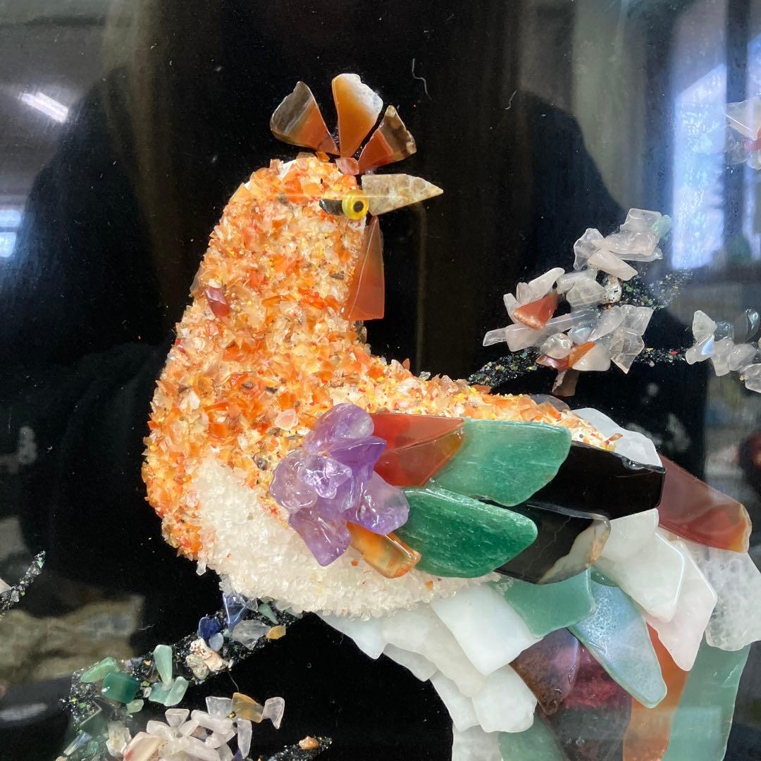 開運 縁起物 天然石アート 石画 鳳凰 額装 豪華ゴールドフレーム 壁掛け