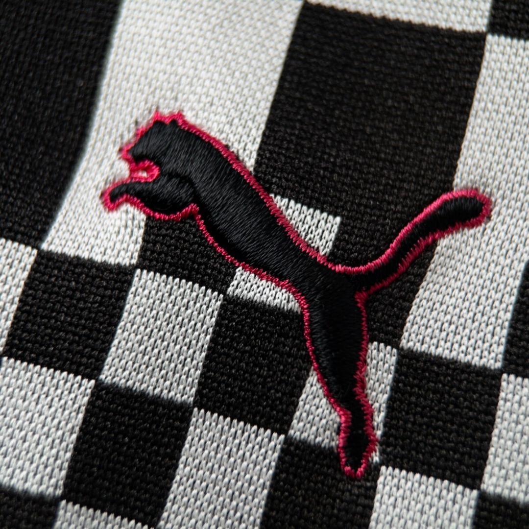 プーマゴルフ 半袖ポロシャツ L 白黒チェッカー 吸汗速乾 ストレッチ 美品