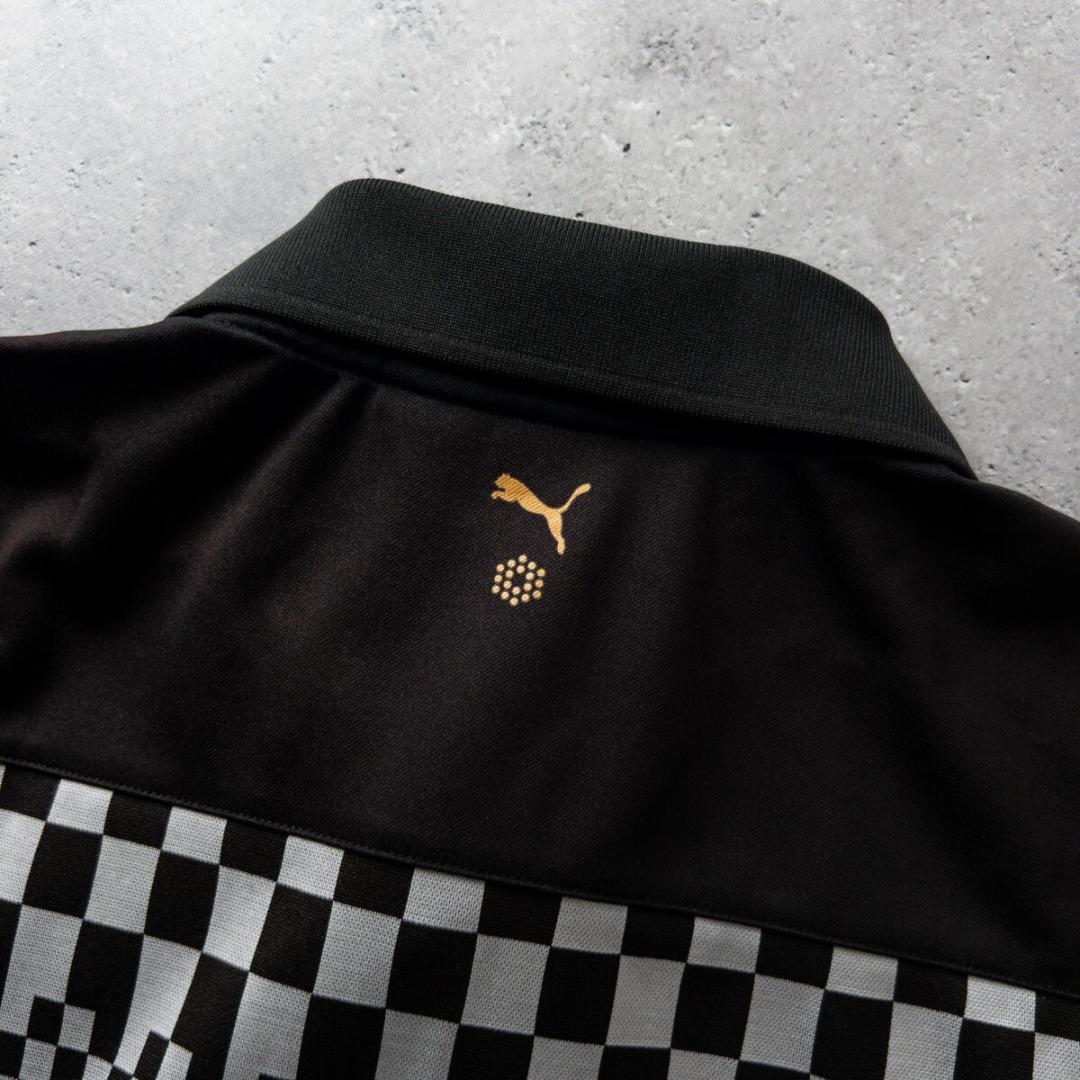 プーマゴルフ 半袖ポロシャツ L 白黒チェッカー 吸汗速乾 ストレッチ 美品