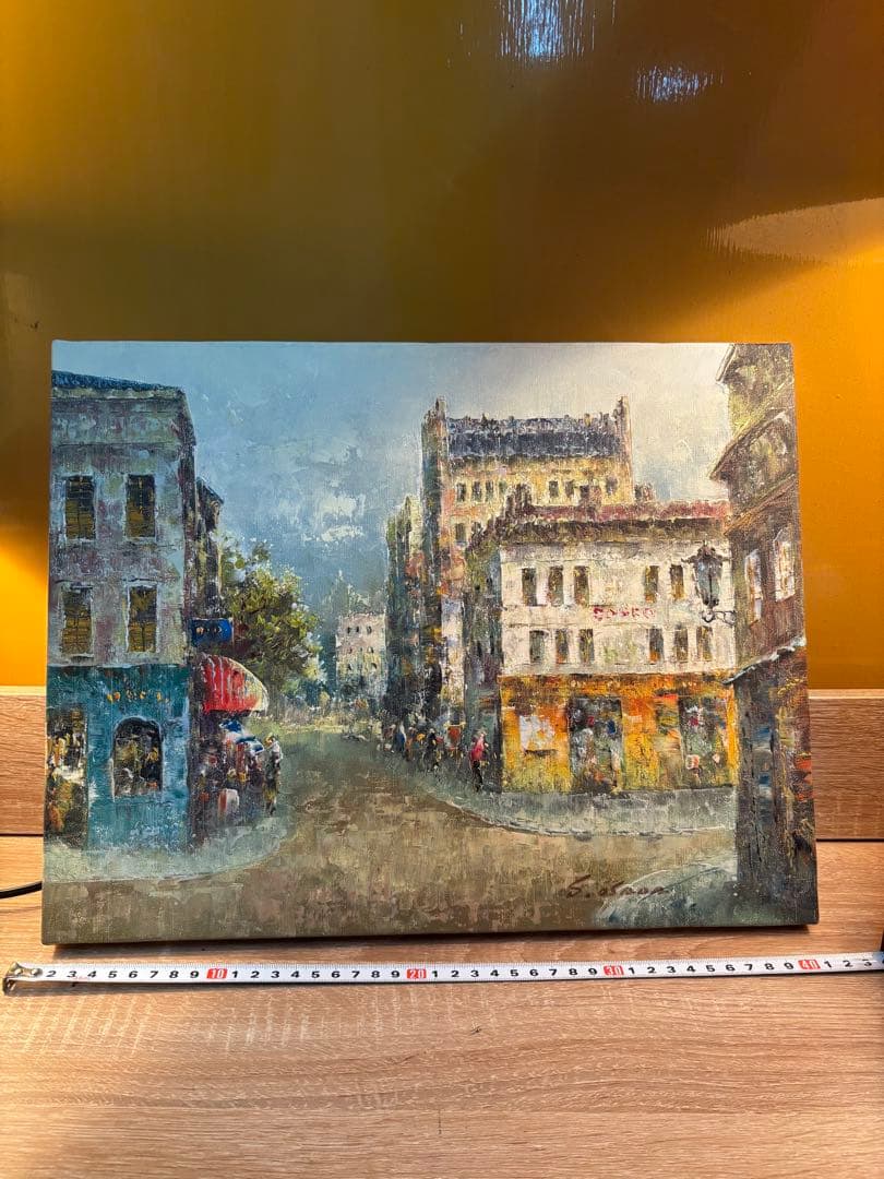 街の風景 油彩画 木製フレーム付き　長田 新