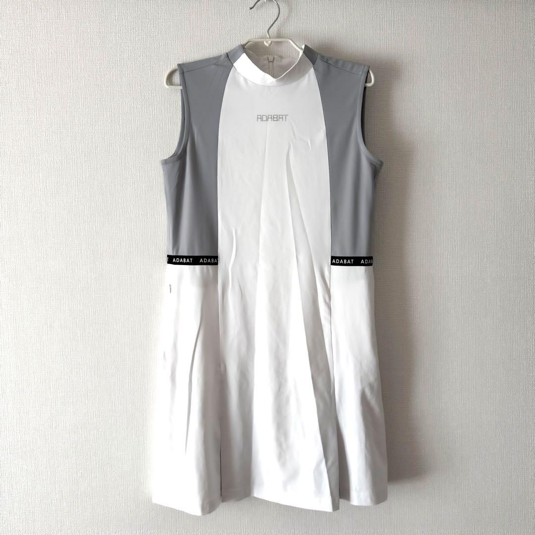 【美品】アダバット レディースゴルフワンピース グレーホワイト