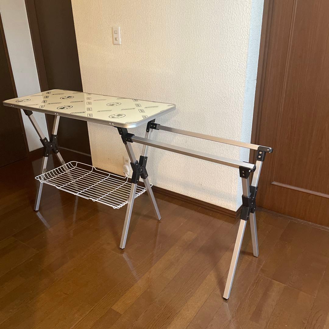 Coleman アルミテーブル 長方形 収納棚付き