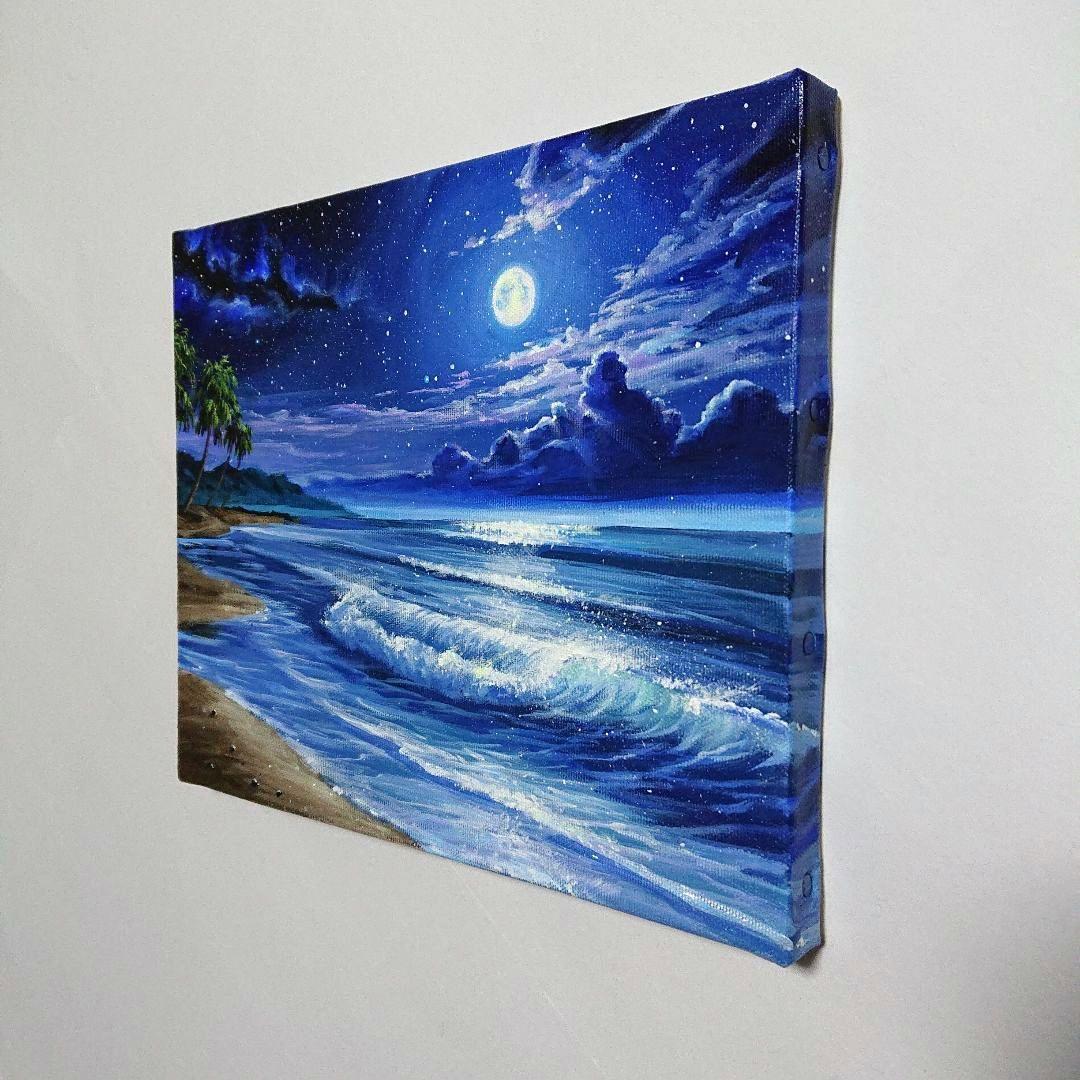 【真夏の夜空】アクリル画 F3 風景画 絵画