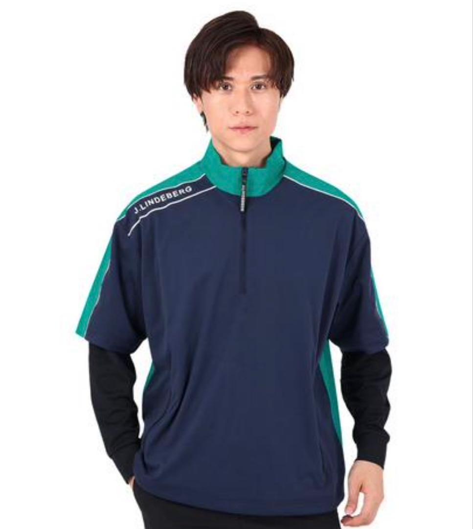 J.LINDEBERG 防風 半袖ハーフジップ46(L相当) ネイビー 新品
