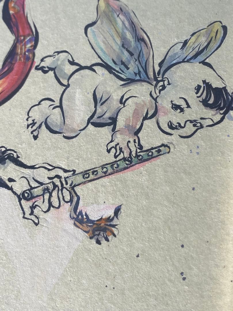 2882❣️近藤　大理　　絵画　　飛天・笛を取了花童子