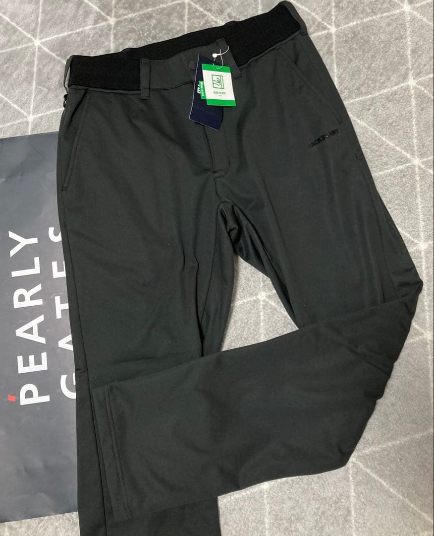 新品 パーリーゲイツ ジャックバニー エアシャット裏フリース防風パンツ(4)M黒