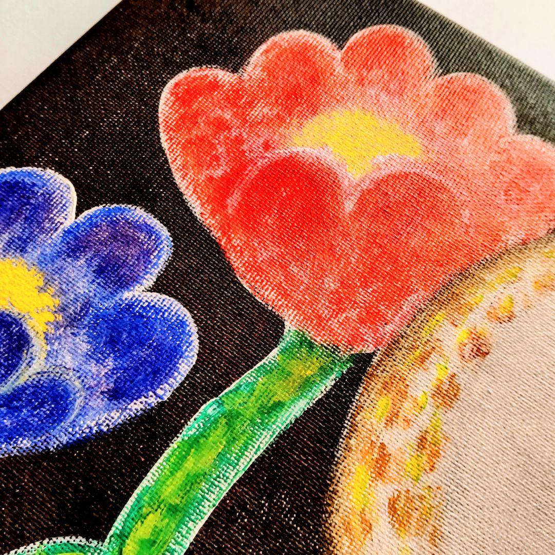 絵画 原画『かもね』キャンバス(F4号) ふくろう 花 幸せ アート 一点もの