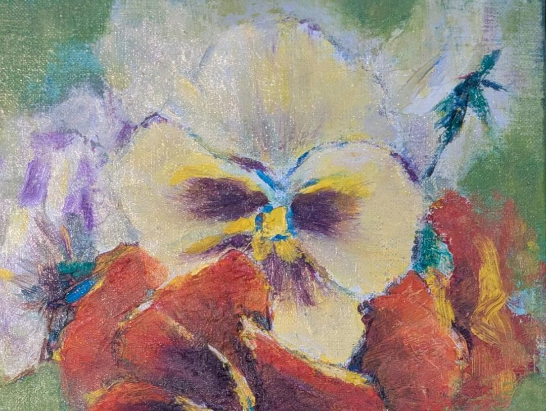 【真作】絵画　山内正一　油彩4号　パンジー　花瓶の花　静物画　希少　Z7