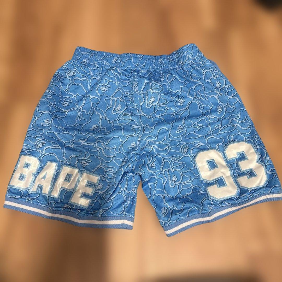 A BATHING APE BAPE バスパン メッシュショーツ 総柄 ブルー