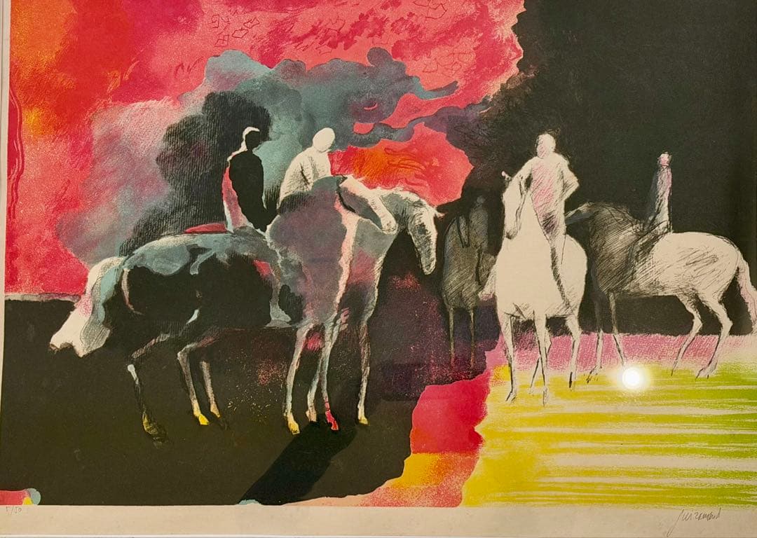 ポール・ギラマン 「五匹の馬」装飾画 版画 額装 インテリア #269-1