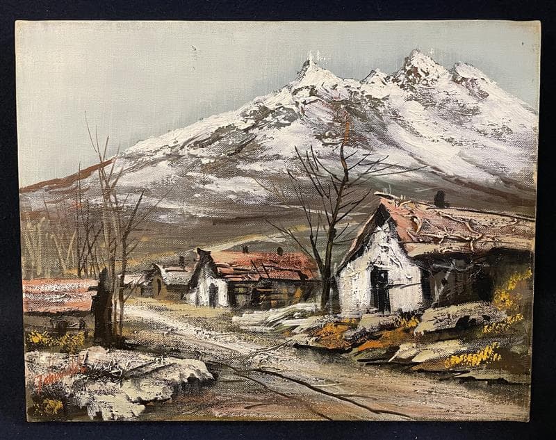 「真作」竹内敏彦『アルプス風景』風景画　油彩画　額装　サイン有り　F6号