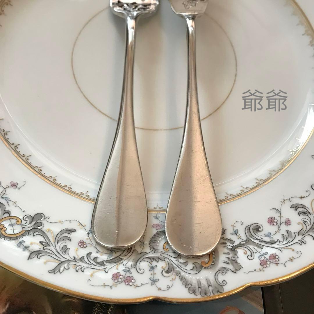 フランス Henin／純銀／フィッシュナイフ＆フォーク「透かしと紋章」