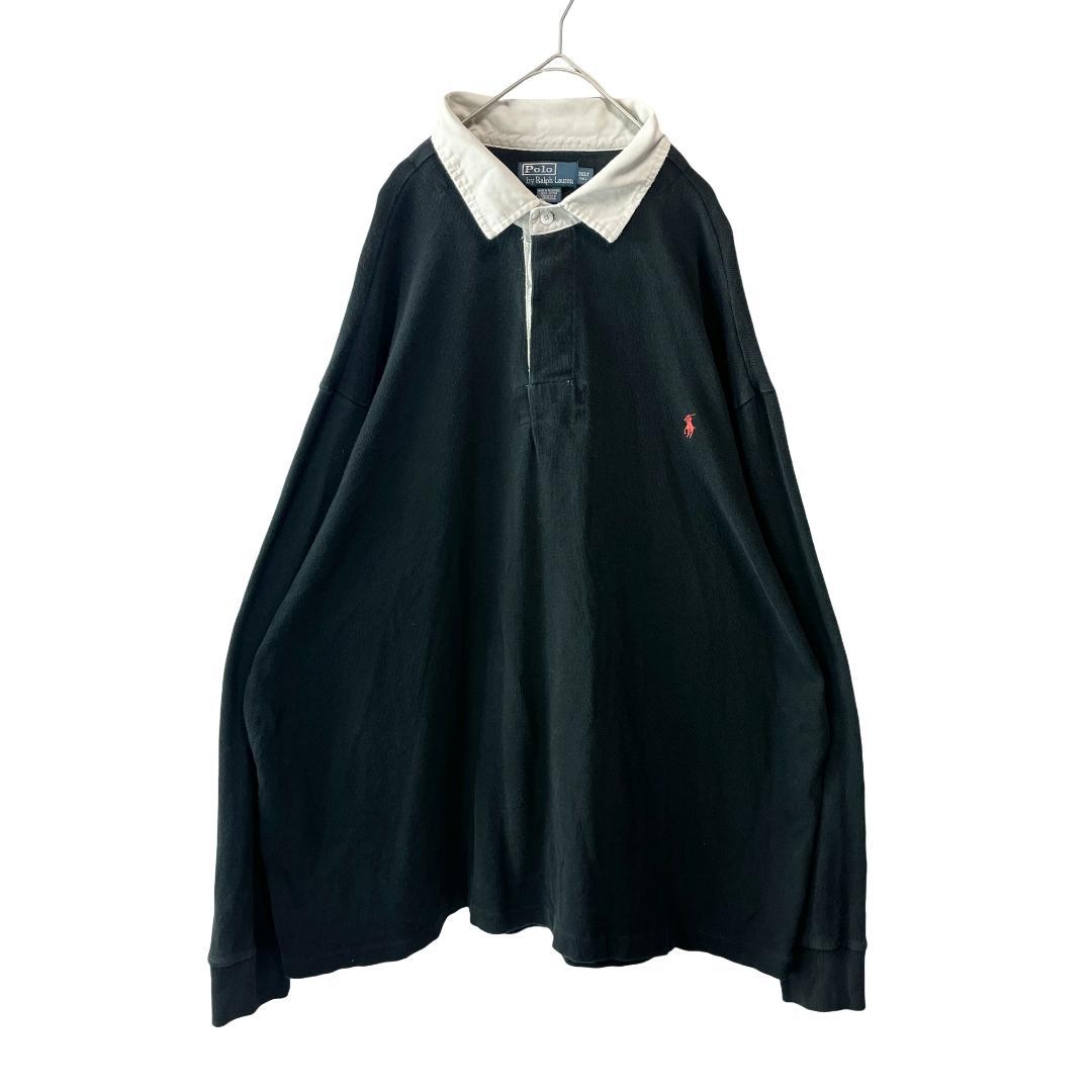 90s-00s ポロバイラルフローレン ラガーシャツ ラグビーシャツ 黒 3XL
