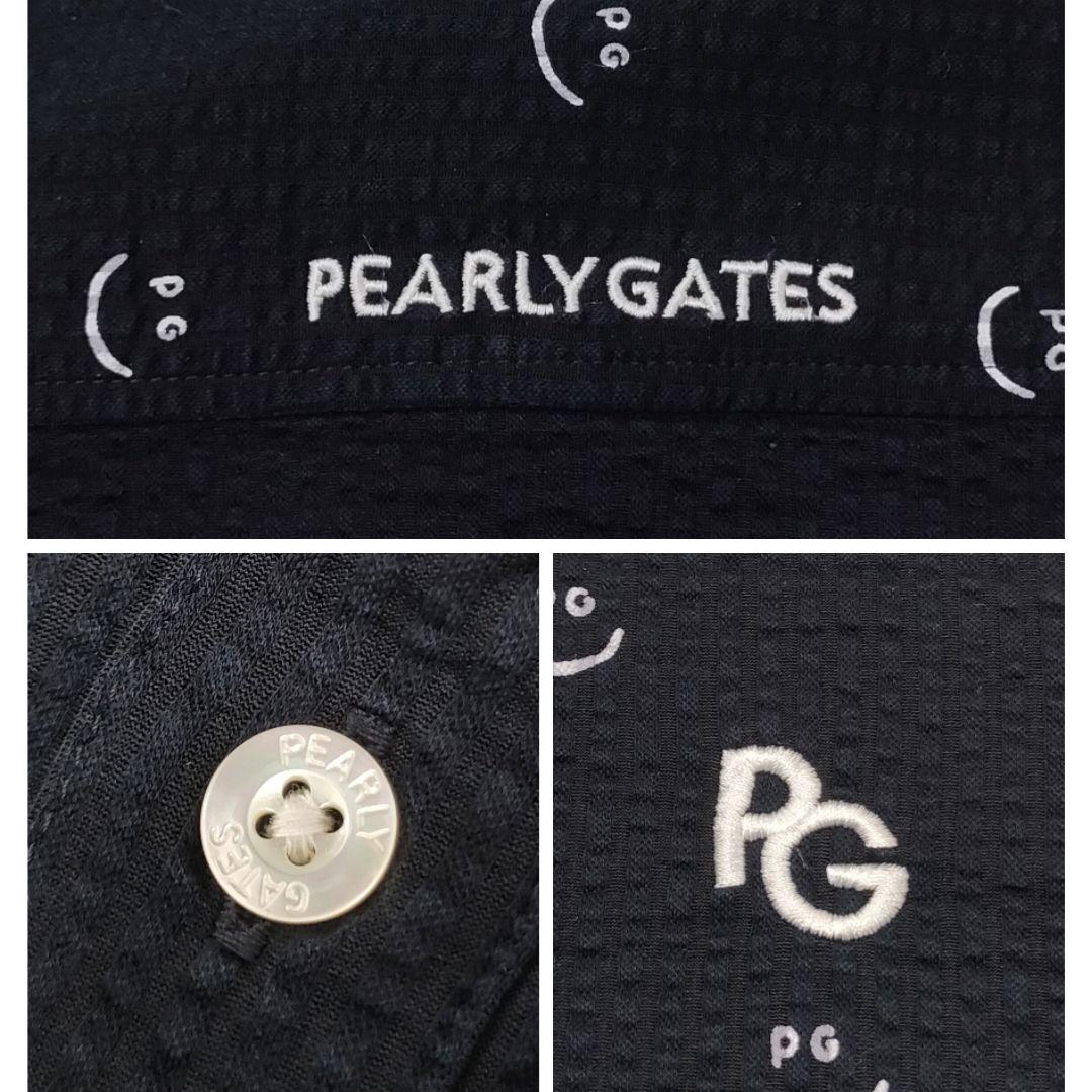 パーリーゲイツ　シアサッカー半袖シャツ　ストレッチ　PGニコちゃん　ブラック　5