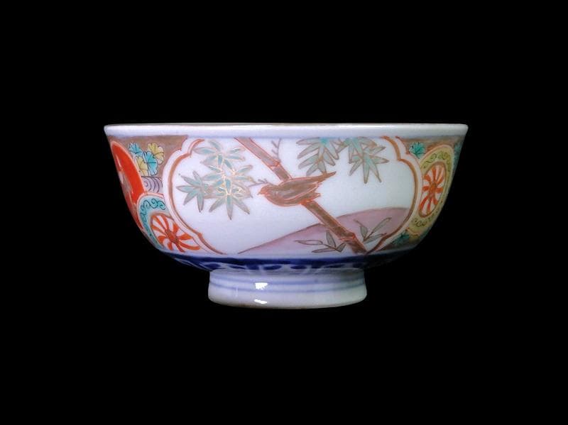 古伊万里　色絵　竹に雀図　向付　りん茶碗　５客　A507AS-fbvt
