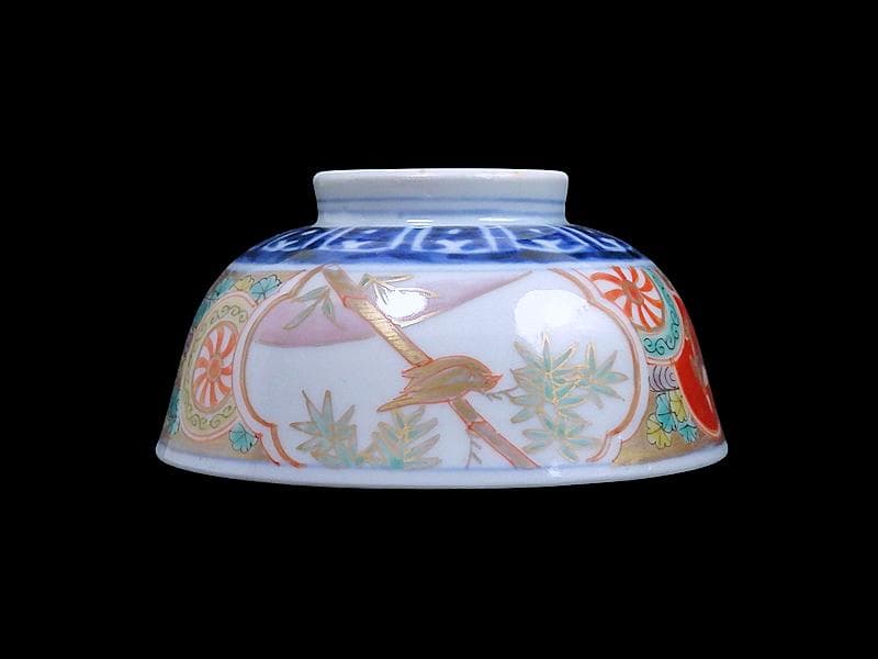 古伊万里　色絵　竹に雀図　向付　りん茶碗　５客　A507AS-fbvt