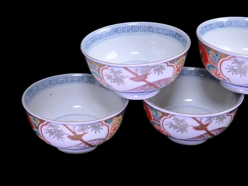 古伊万里　色絵　竹に雀図　向付　りん茶碗　５客　A507AS-fbvt