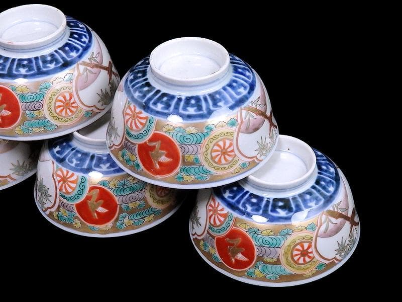 古伊万里　色絵　竹に雀図　向付　りん茶碗　５客　A507AS-fbvt