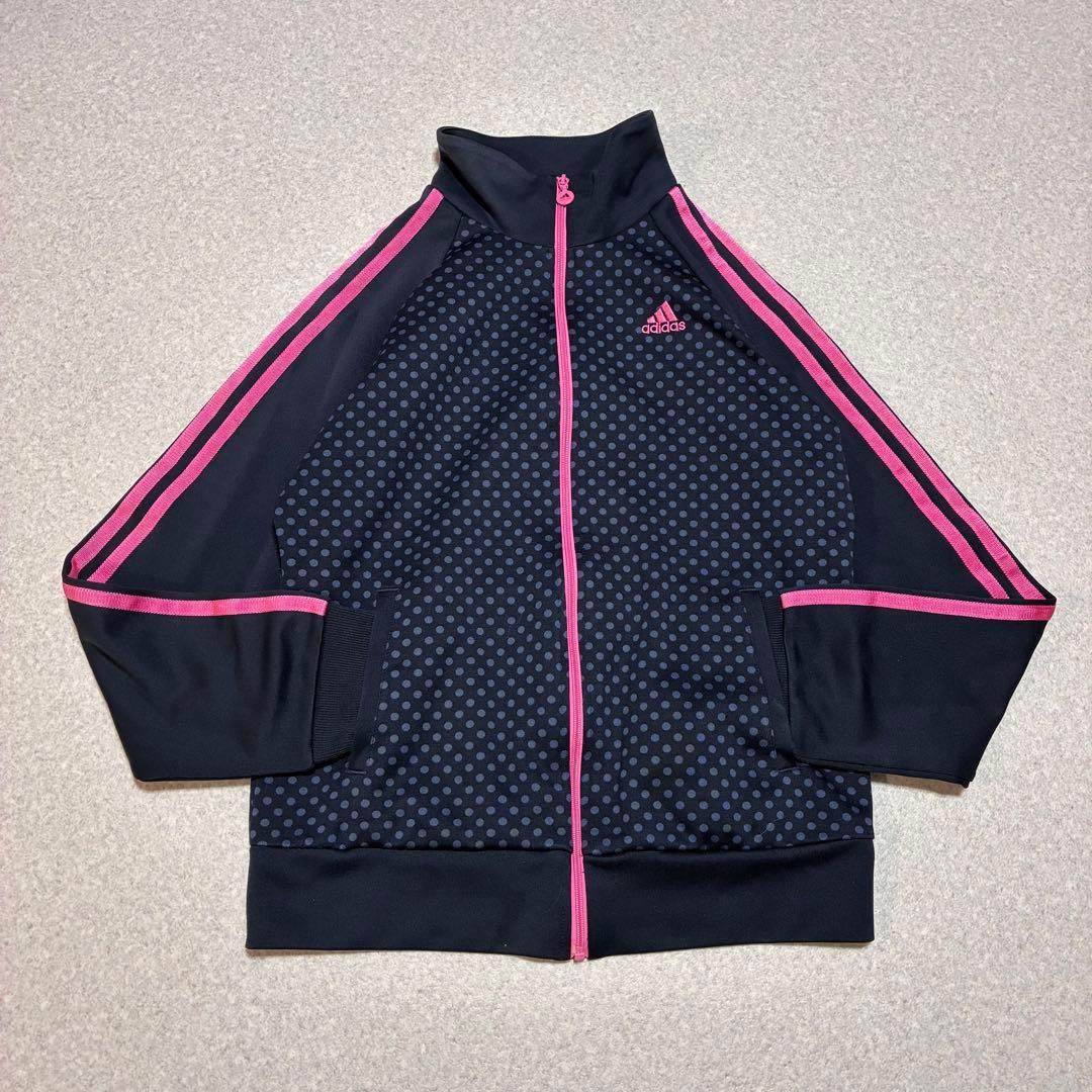 adidas ドット柄　トラックジャケット ジャージ　ネイビー×ピンク　M