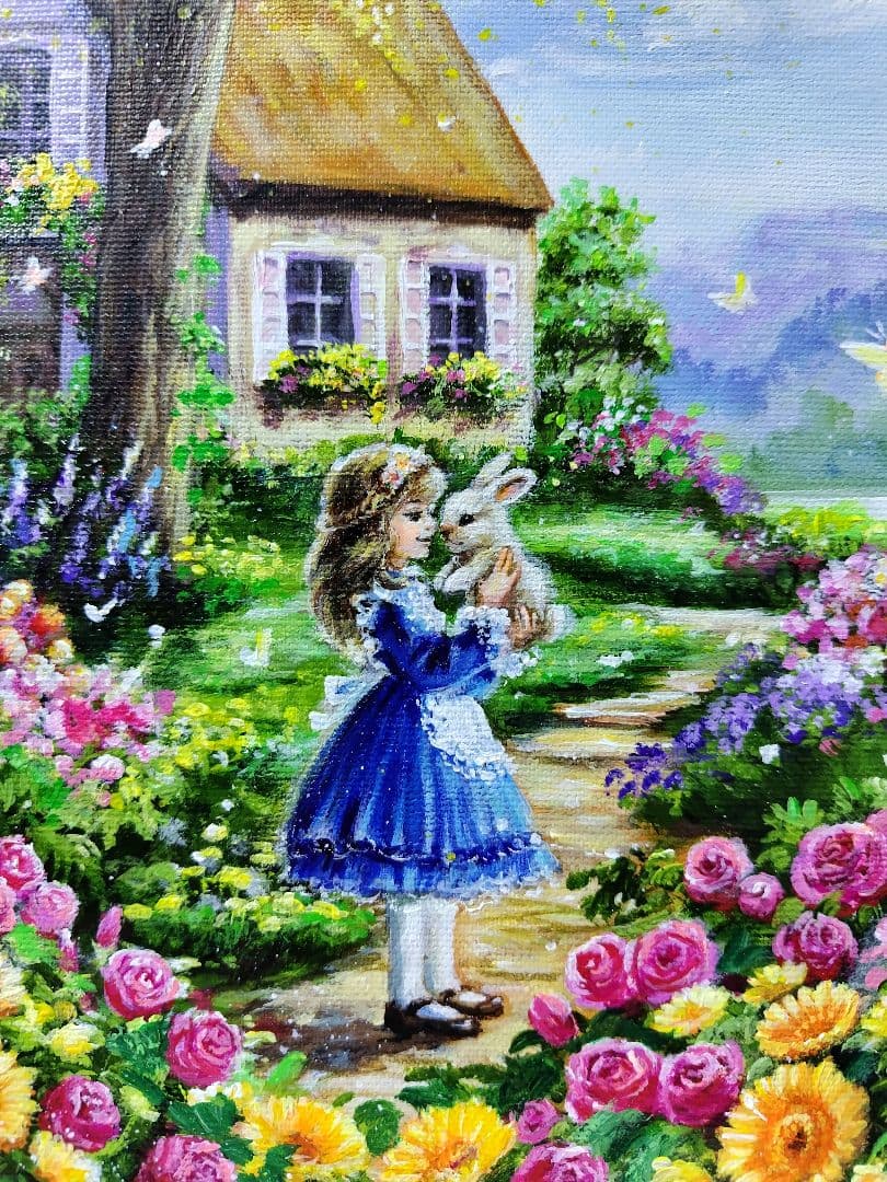 【ミモザの咲く家】アクリル画 F3 風景画 絵画