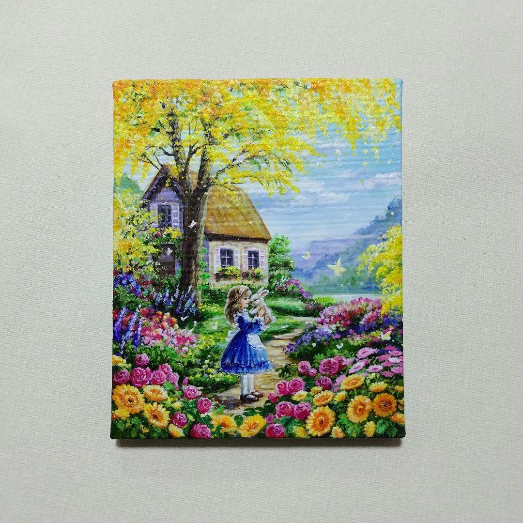 【ミモザの咲く家】アクリル画 F3 風景画 絵画