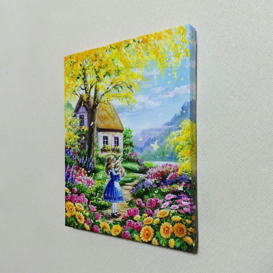 【ミモザの咲く家】アクリル画 F3 風景画 絵画