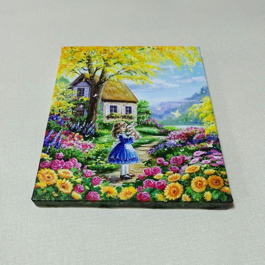 【ミモザの咲く家】アクリル画 F3 風景画 絵画
