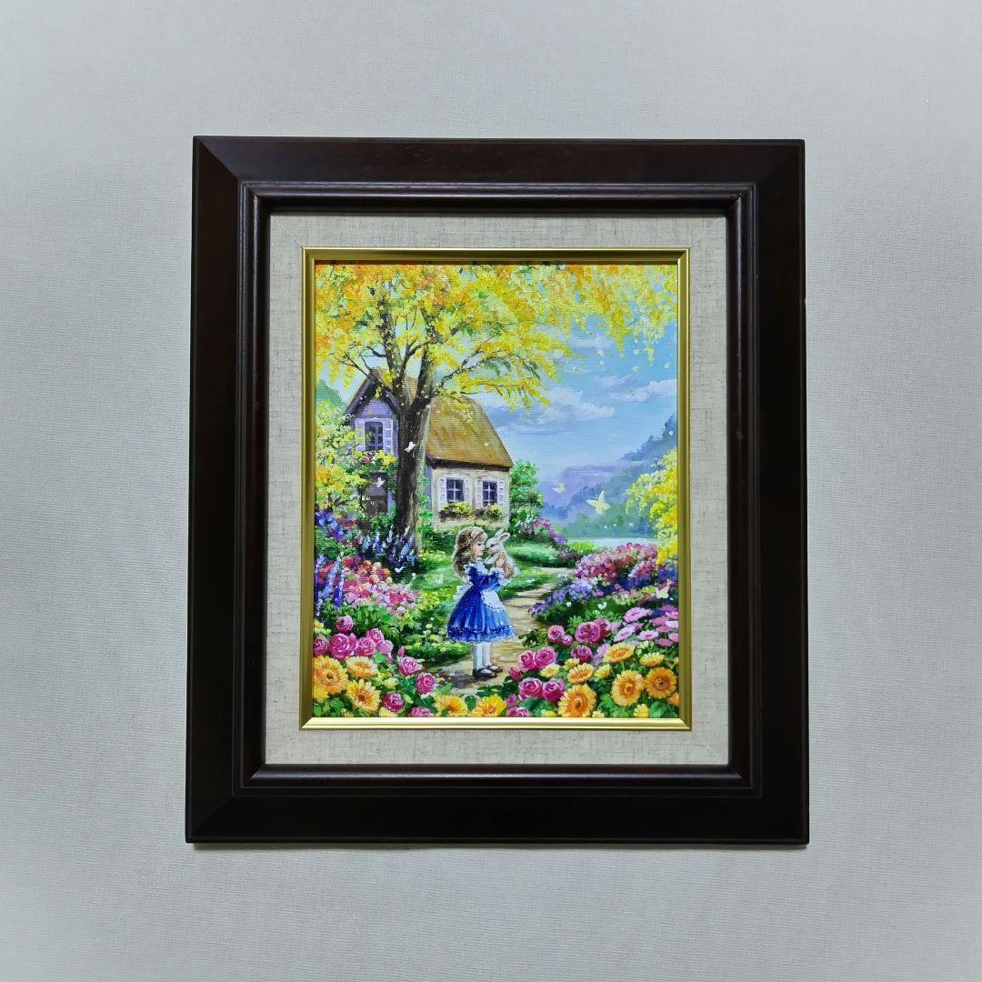 【ミモザの咲く家】アクリル画 F3 風景画 絵画