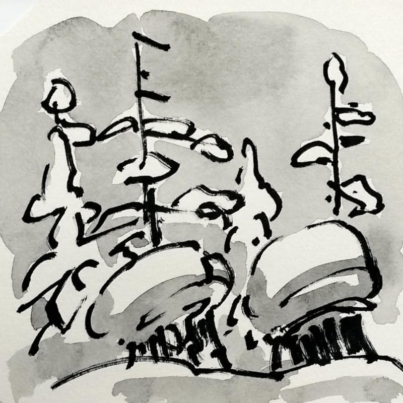 ☆坂本直行☆「 雪景色」ペン画　八ツサイズ　未使用！