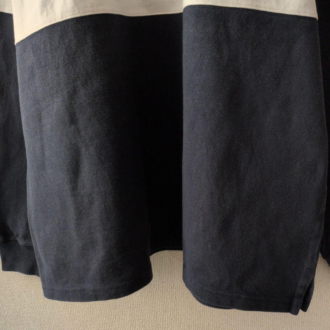 90s ポロバイラルフローレン 刺繍センターロゴ ラガーシャツ XL 紺×白