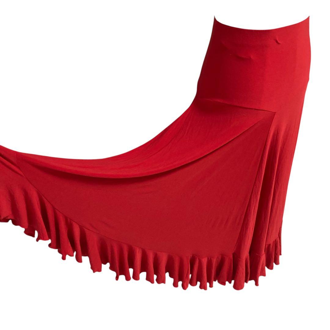 【美品 フラメンコ衣装】レッド ファルダ ペチコート ボランテ スカート 赤