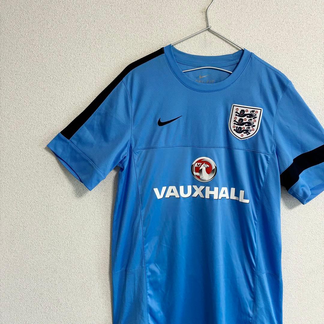 NIKE サッカーイングランド代表 トレーニングシャツ 古着 刺繍ロゴ 水色