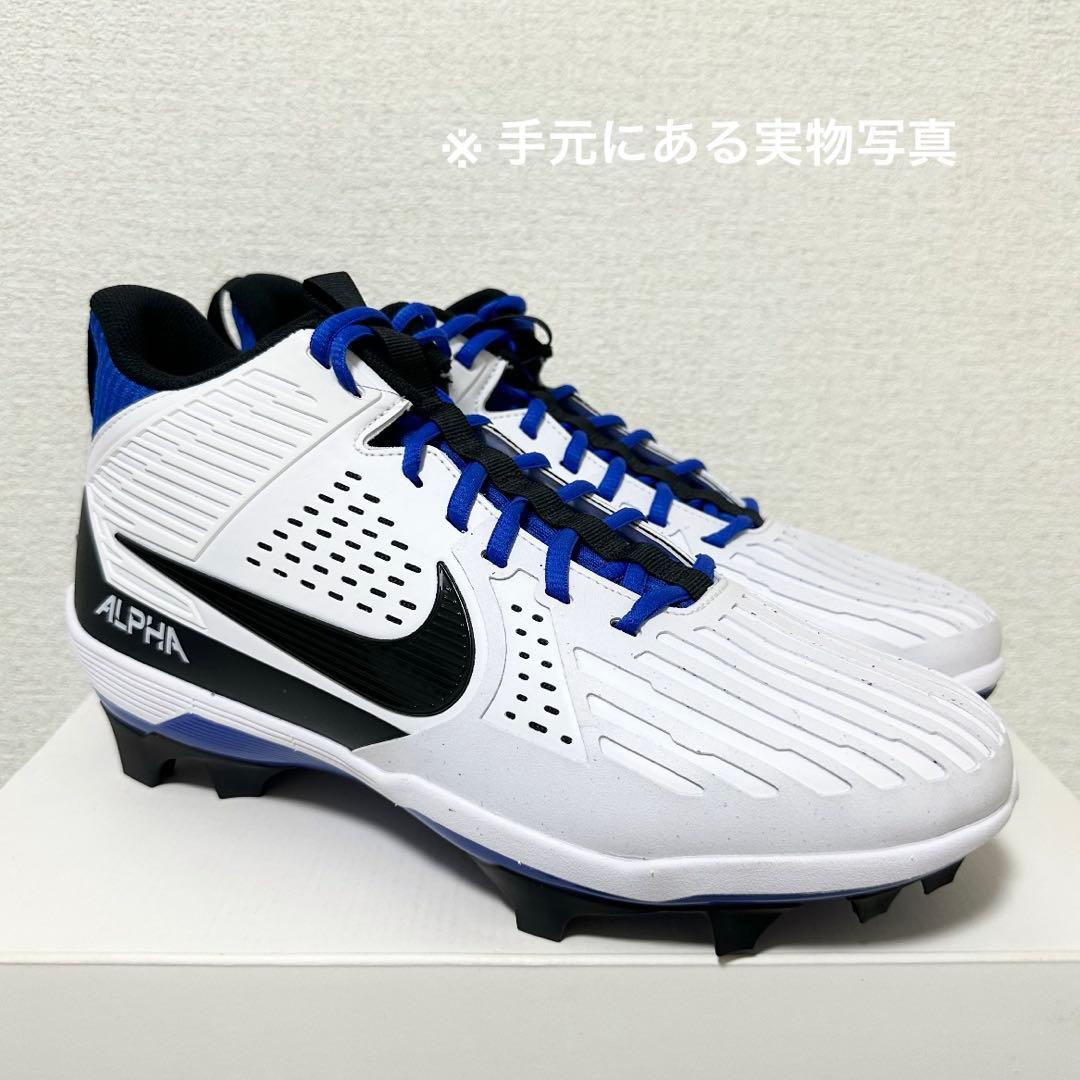 ナイキ 29.5 アルファ メナス ストロング アメフト スパイク 靴 白 青