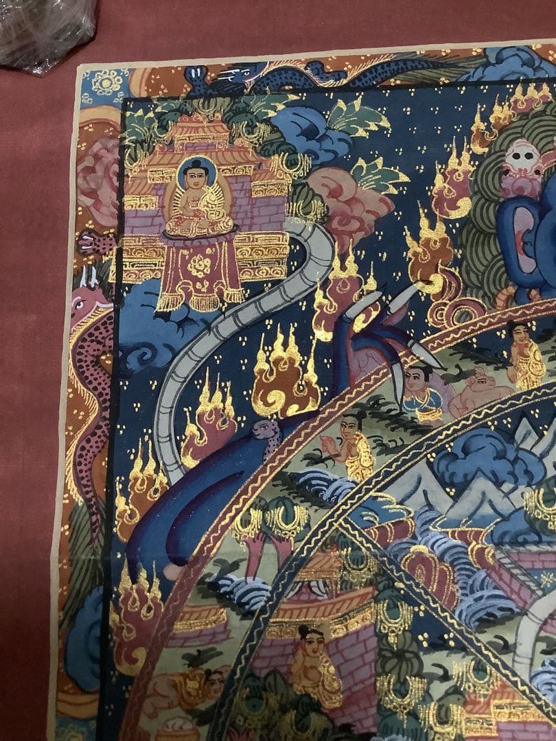 《 チベット密教　新品　1点物 》 手描き　曼荼羅　仏陀　六道輪廻　仏教　c6