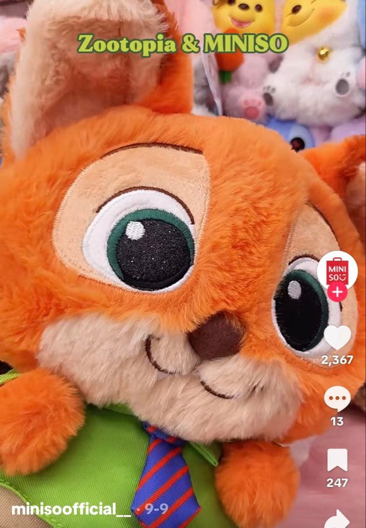 28cm miniso ズートピア　ニック　ジュディ　ぬいぐるみ　ミニソ　韓国