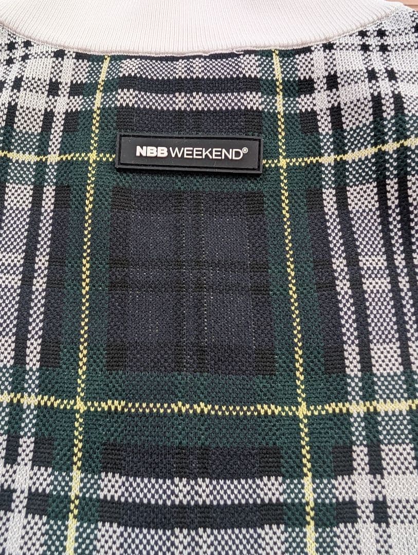 NBBWEEKENDマルチチェックスリーブレスハーフジップニットプルオーバーM