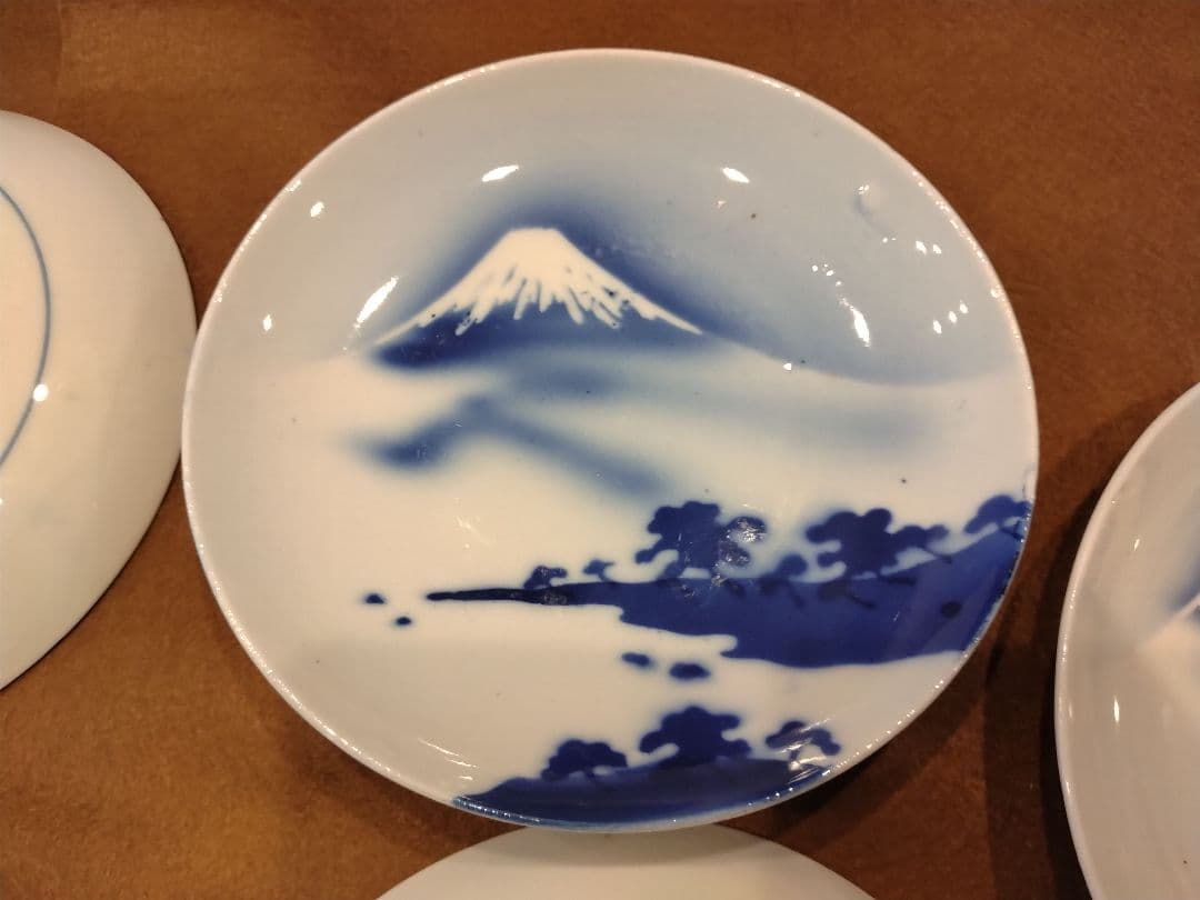 古伊万里　染付　富士山　7枚セット