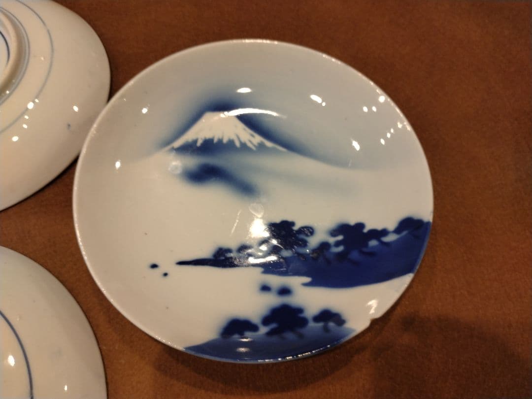 古伊万里　染付　富士山　7枚セット