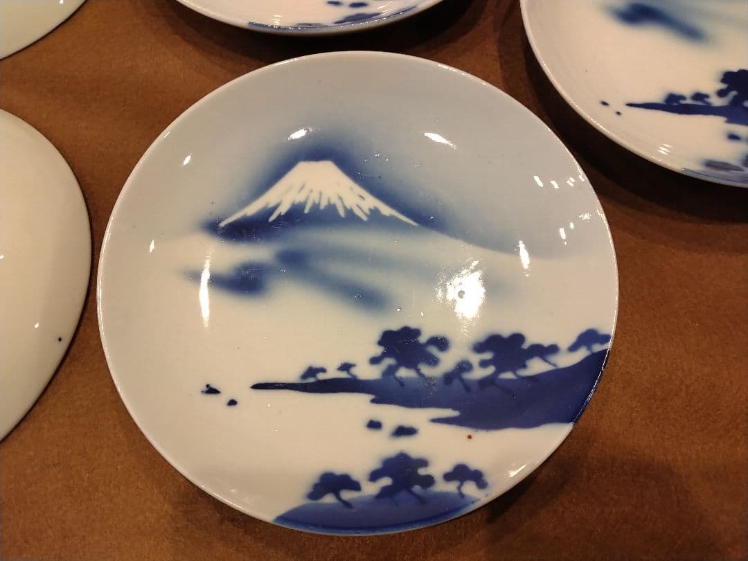 古伊万里　染付　富士山　7枚セット