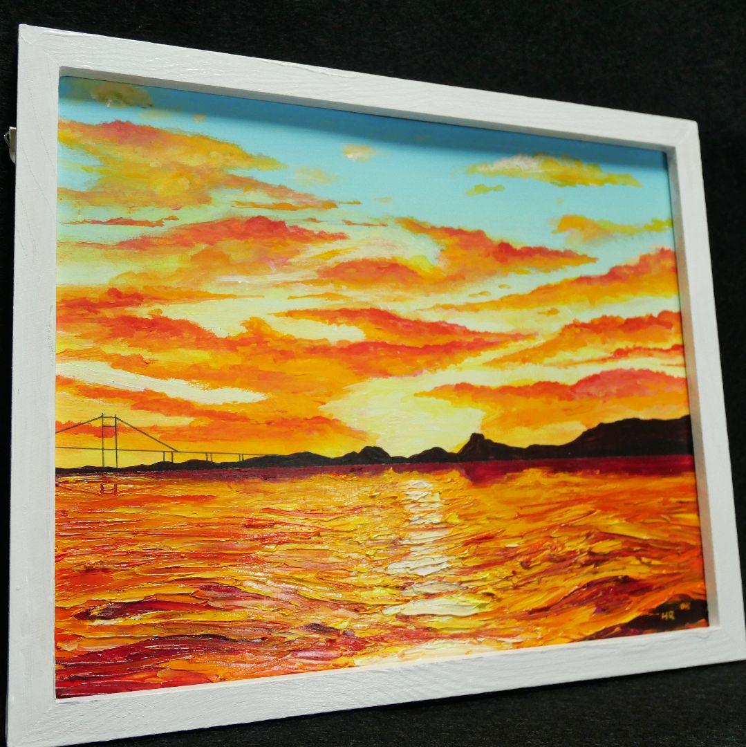 油絵 絵画 朝焼け町【6切り】