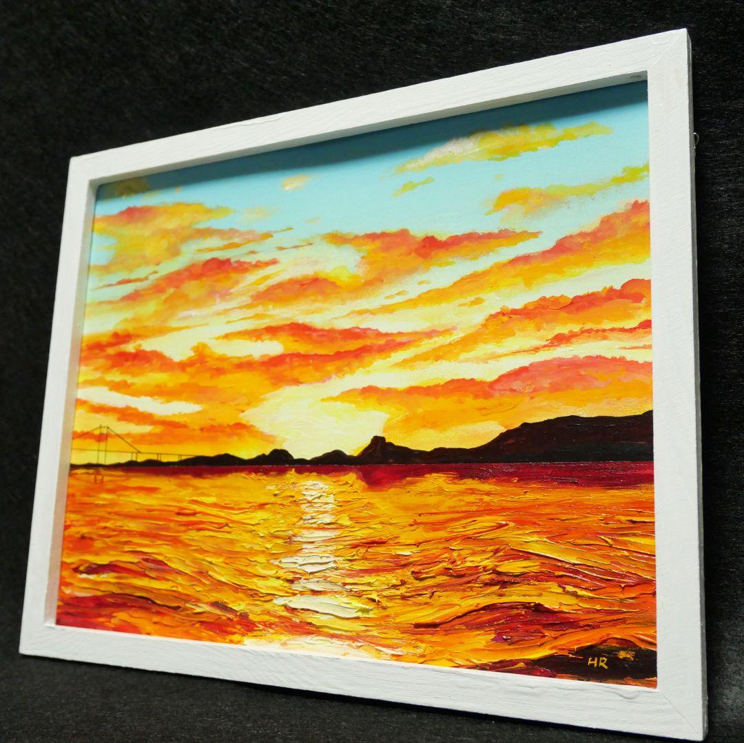 油絵 絵画 朝焼け町【6切り】
