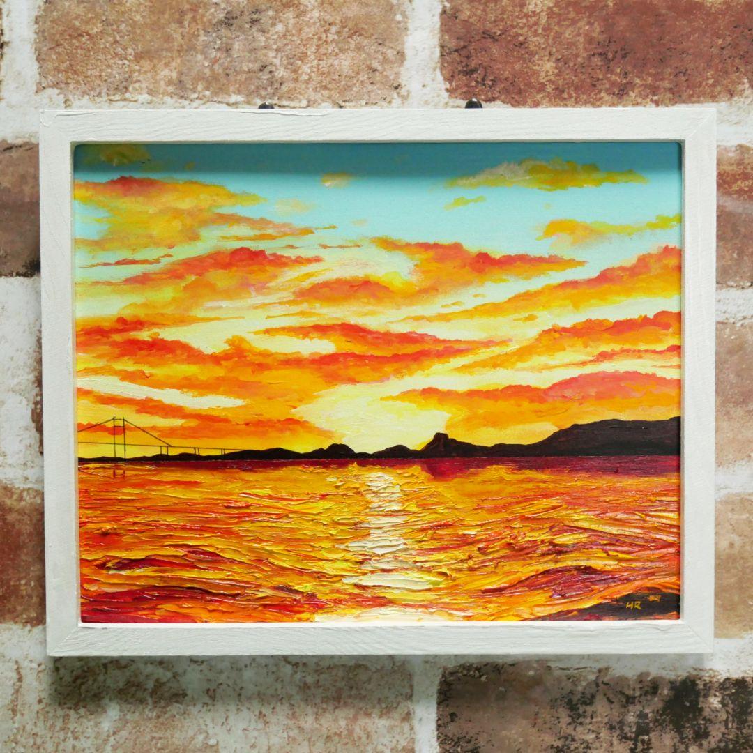 油絵 絵画 朝焼け町【6切り】