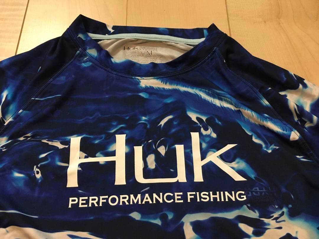 Huk Fishingフィッシングシャツ ネイビー ブルー総柄 M（L）