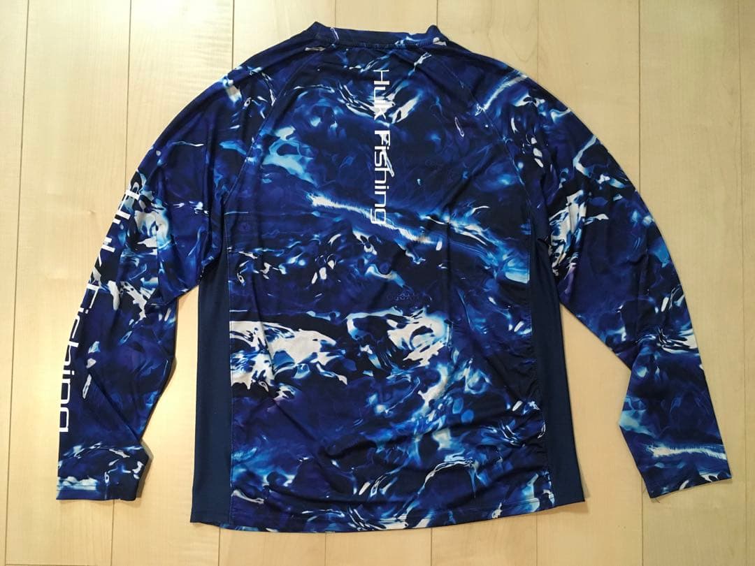 Huk Fishingフィッシングシャツ ネイビー ブルー総柄 M（L）