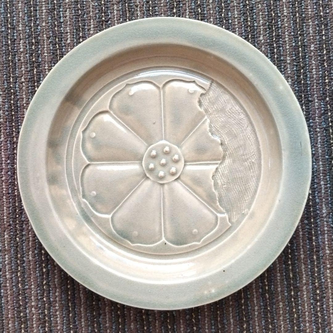 【美品】赤膚山／赤膚焼　大塩正松　蓮華瓦文様　大皿１枚　取皿５枚　計６枚セット