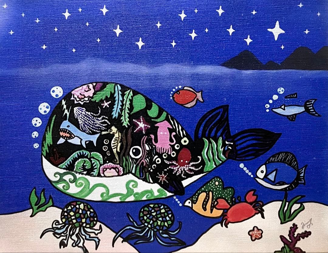 【F6号】ジミー大西（海物語）手描き/表裏サイン有/油彩/アクリル/額縁/絵画