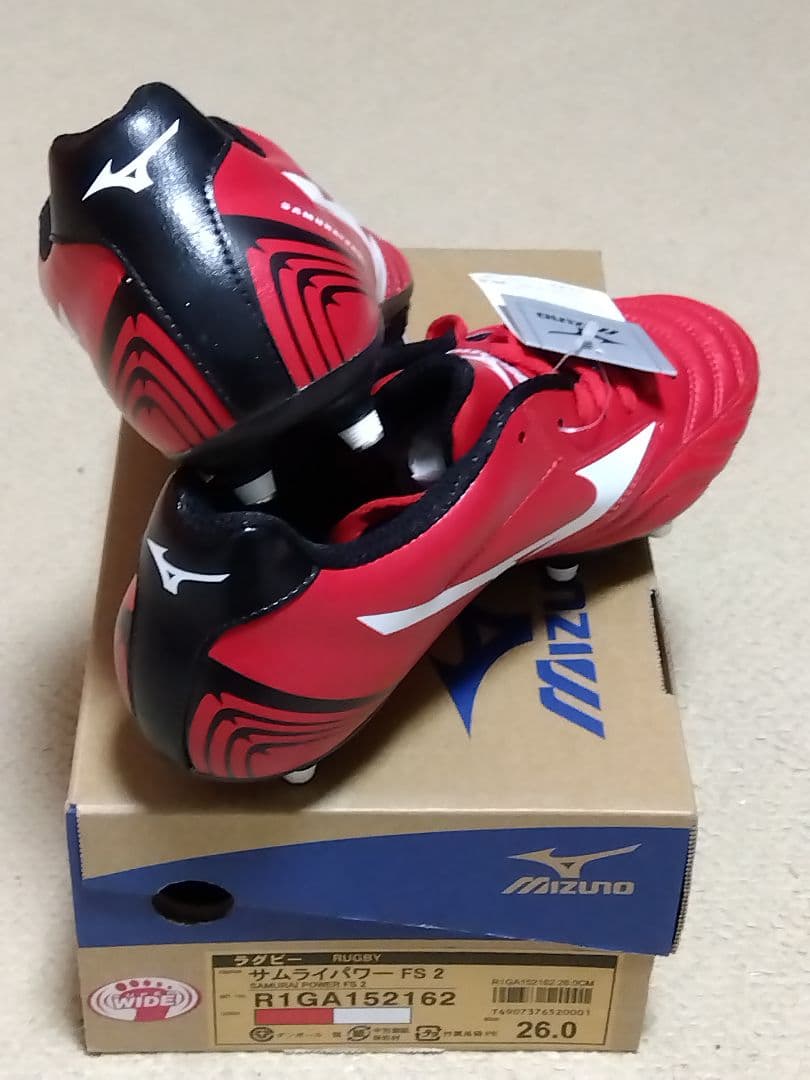 ラグビースパイク／ミズノ／26.0／赤×白／R1GA152162／新品・未使用品