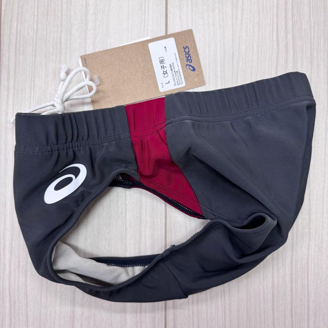アシックス　女子陸上レーシングショーツ　Lサイズ　ダークグレー×エンジ　新品①
