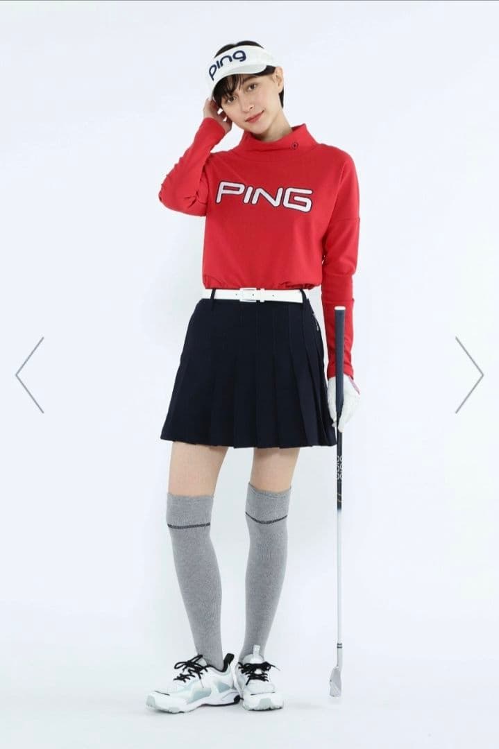 美品 PING レディース プリーツ スカート 紺 S ゴルフ