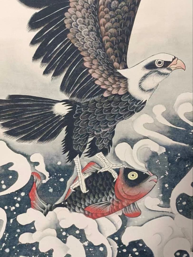 潘天寿 作 大展宏図 掛軸 証書 中堂 防偽印あり 飾り 70×173cm